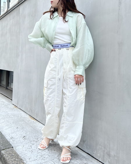 INGNI(イング) 裾ドローコードシアーシャツ ミントグリーン