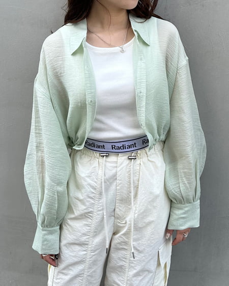 INGNI(イング) 裾ドローコードシアーシャツ ミントグリーン