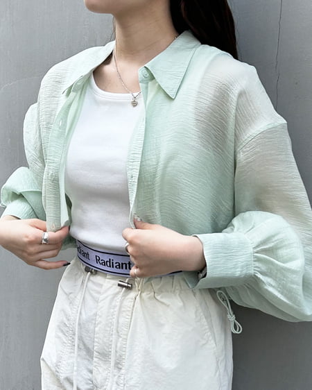 INGNI(イング) 裾ドローコードシアーシャツ ミントグリーン