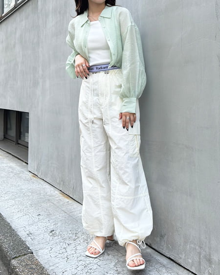 INGNI(イング) 裾ドローコードシアーシャツ ミントグリーン