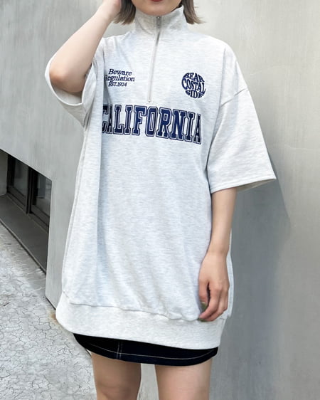 INGNI(イング) ハーフZIPカレッジロゴミニスウェット半袖チュニック オートミール/コン