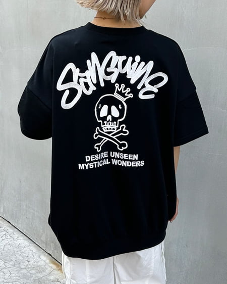【着用動画あり】BACKスカルロゴチュニックTシャツ