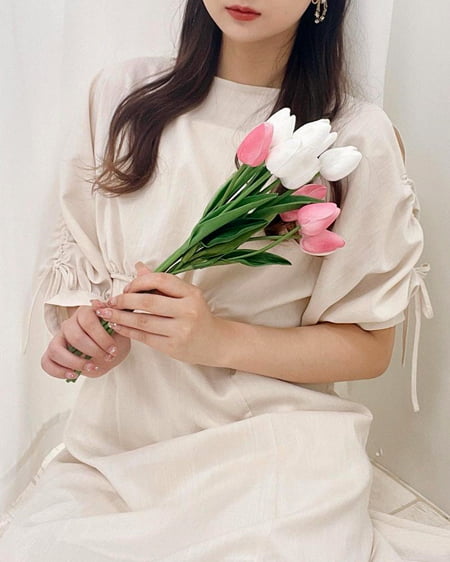 INGNI(イング) Backリボンドロストトップス+フレアキャミワンピース/SET アイボリー