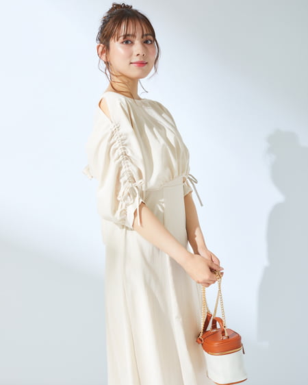 INGNI(イング) Backリボンドロストトップス+フレアキャミワンピース/SET アイボリー