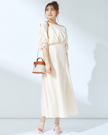 INGNI(イング) Backリボンドロストトップス+フレアキャミワンピース/SET アイボリー