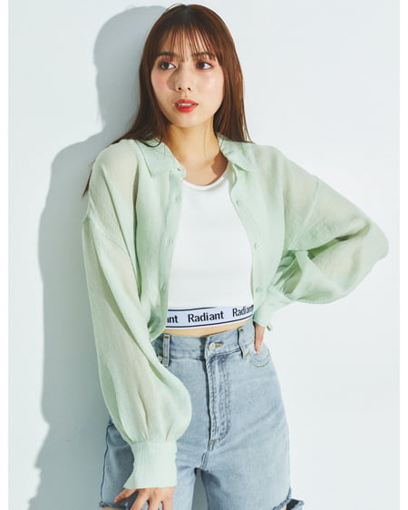 INGNI(イング) 裾ドローコードシアーシャツ ミントグリーン