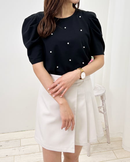 INGNI(イング) パール付きパワショルTシャツ クロ