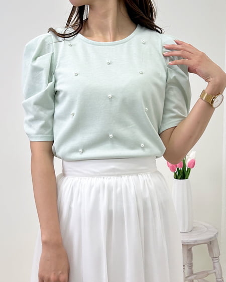 【着用動画あり】パール付きパワショルTシャツ