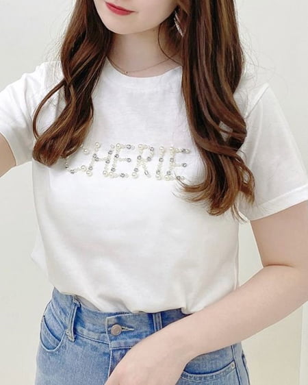 INGNI（イング） パールロゴちびTシャツ ｵﾌﾎﾜｲﾄ