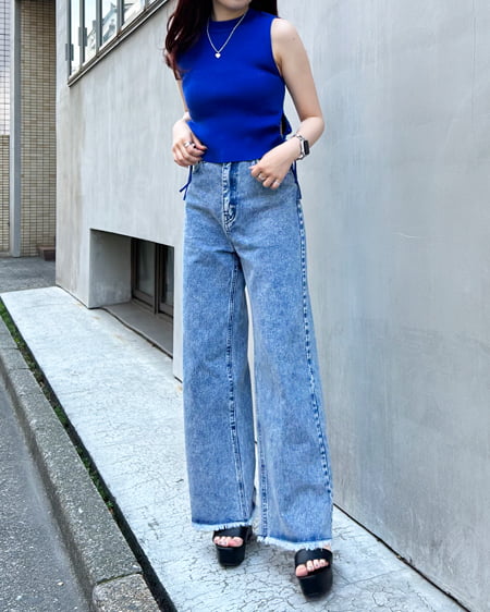 INGNI(イング) サイドカットアウトドロストノースリニット ブルー