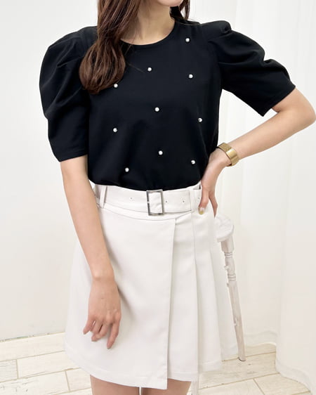 INGNI(イング) パール付きパワショルTシャツ クロ