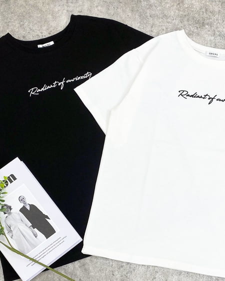 INGNI（イング） シンプル刺しゅうロゴTシャツ ｵﾌﾎﾜｲﾄ/ｸﾛ