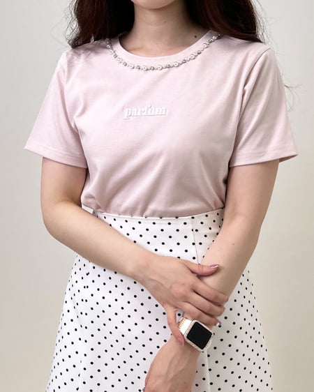 INGNI（イング） パール付刺しゅうロゴTシャツ ﾋﾟﾝｸ