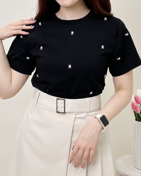 【着用動画あり】ラインストーン付Tシャツ