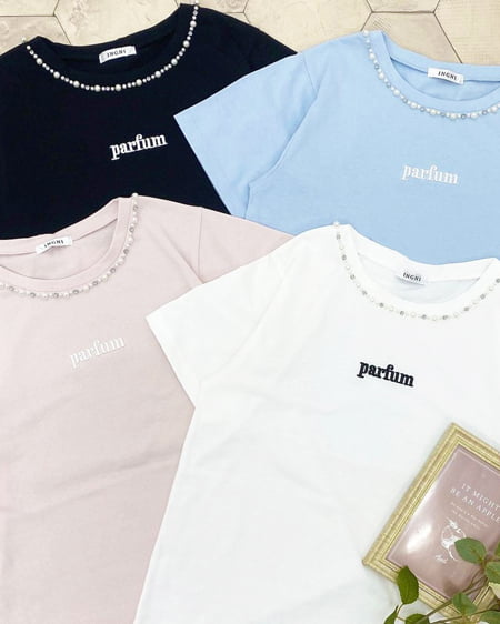 パール付刺しゅうロゴTシャツ