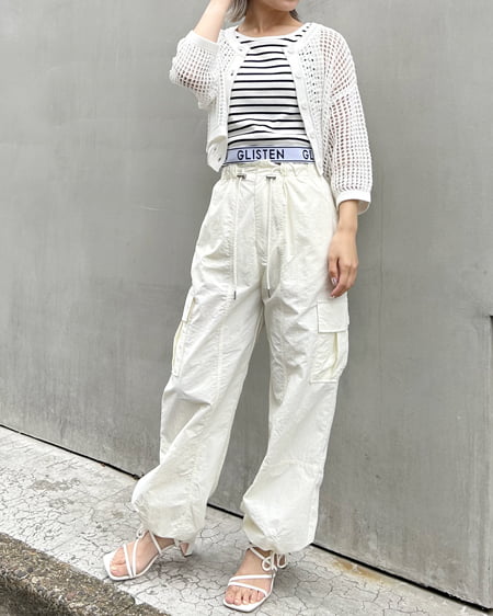 INGNI(イング) 2WAYショート丈メッシュ柄ニットカーディガン オフホワイト