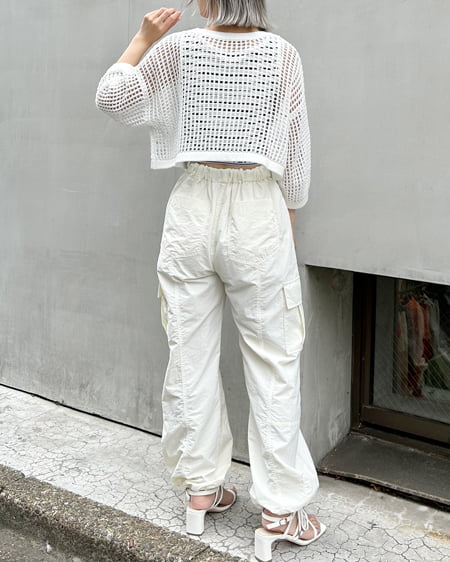 INGNI(イング) 2WAYショート丈メッシュ柄ニットカーディガン オフホワイト