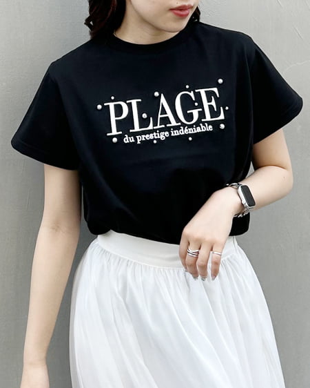 パール付ふくれ刺しゅうロゴTシャツ