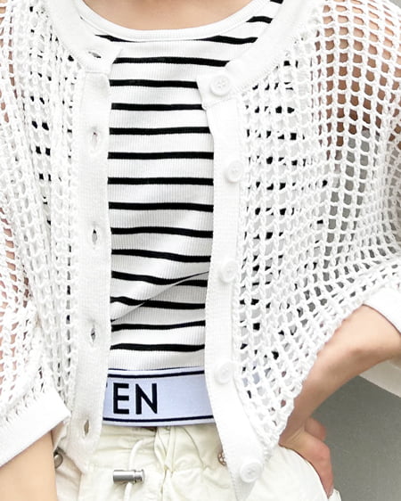 INGNI(イング) 2WAYショート丈メッシュ柄ニットカーディガン オフホワイト