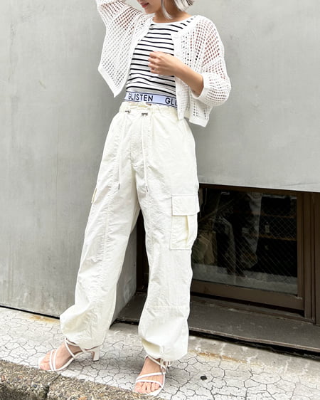 INGNI(イング) 2WAYショート丈メッシュ柄ニットカーディガン オフホワイト