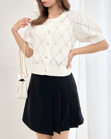 INGNI(イング) ラインストーンニットカーディガン オフホワイト