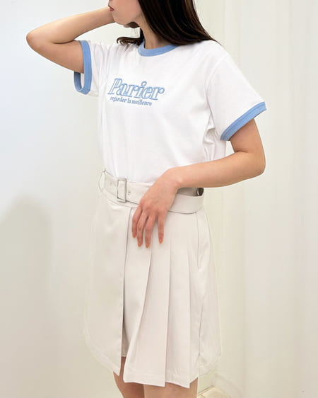 INGNI(イング) ふくれ刺しゅうリンガーTシャツ オフホワイト/ブルー