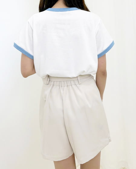 INGNI(イング) ふくれ刺しゅうリンガーTシャツ オフホワイト/ブルー