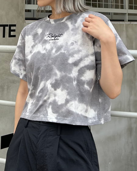 INGNI(イング) タイダイ柄ロゴショートTシャツ ｸﾛ