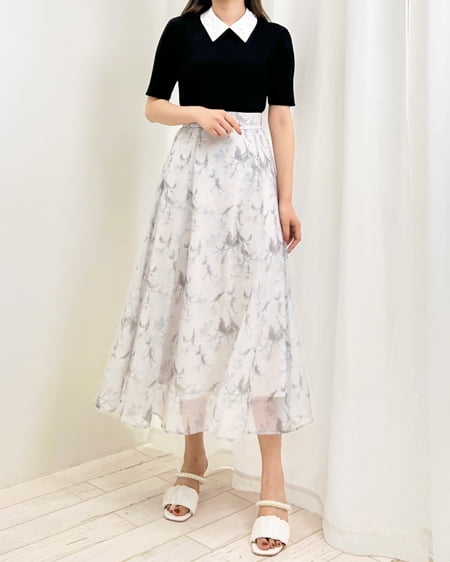 INGNI（イング） 花柄装飾襟付き半袖ニット ｸﾛ