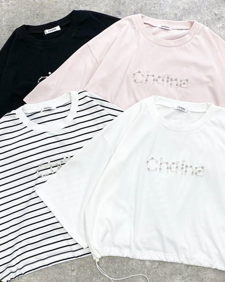 INGNI（イング） 裾ドロストパールビジューロゴTシャツ ｵﾌﾎﾜｲﾄ