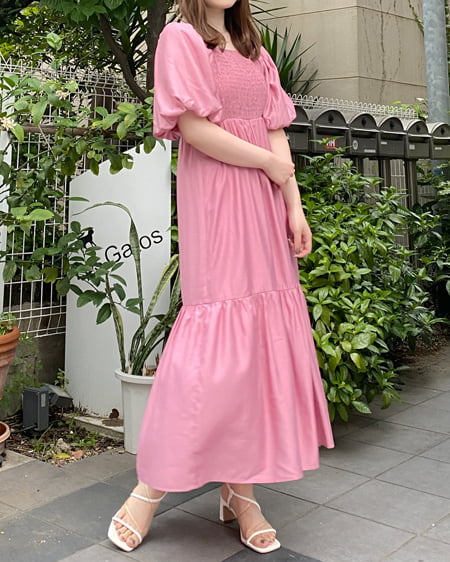 INGNI(イング) Backリボンスクエアネックバルーンスリーブ/ワンピース ピンク