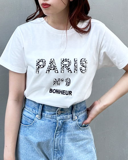 INGNI（イング） ナンバリングパールロゴTシャツ ｵﾌﾎﾜｲﾄ