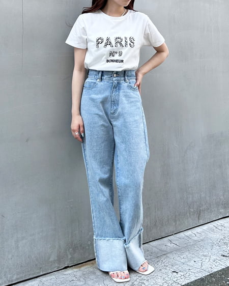 INGNI（イング） ナンバリングパールロゴTシャツ ｵﾌﾎﾜｲﾄ