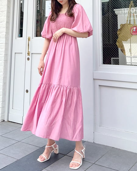 INGNI(イング) Backリボンスクエアネックバルーンスリーブ/ワンピース ピンク