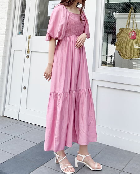 INGNI(イング) Backリボンスクエアネックバルーンスリーブ/ワンピース ピンク