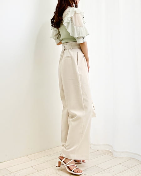 INGNI(イング) シルバーバックル共ベルト付ワイド/パンツ アイボリー