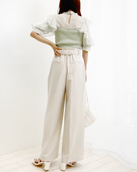 INGNI(イング) シルバーバックル共ベルト付ワイド/パンツ アイボリー