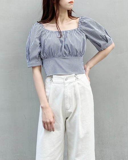 INGNI（イング） スクエアネッククロップドブラウス ｸﾛ/ｷﾞﾝｶﾞﾑ