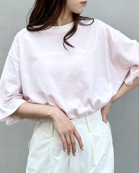 INGNI(イング) 裾ドロスト胸ロゴショート5分袖Tシャツ ライトピンク
