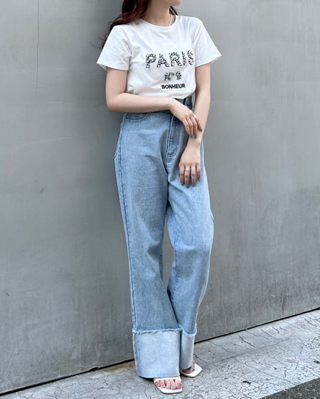 INGNI（イング） ナンバリングパールロゴTシャツ ｵﾌﾎﾜｲﾄ