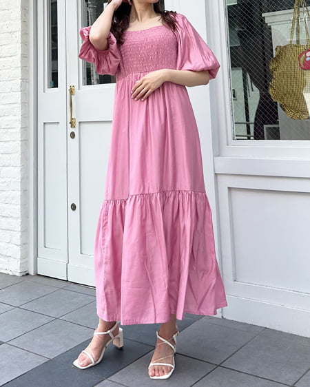 INGNI(イング) Backリボンスクエアネックバルーンスリーブ/ワンピース ピンク