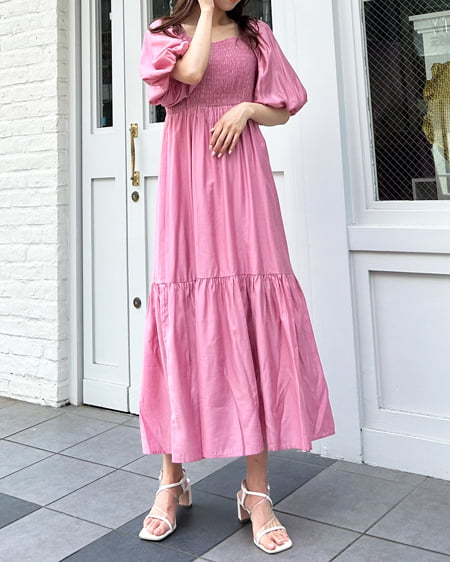 INGNI(イング) Backリボンスクエアネックバルーンスリーブ/ワンピース ピンク