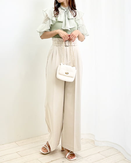 INGNI(イング) 袖フリルボウタイブラウス/ドッキングニット ミントグリーン