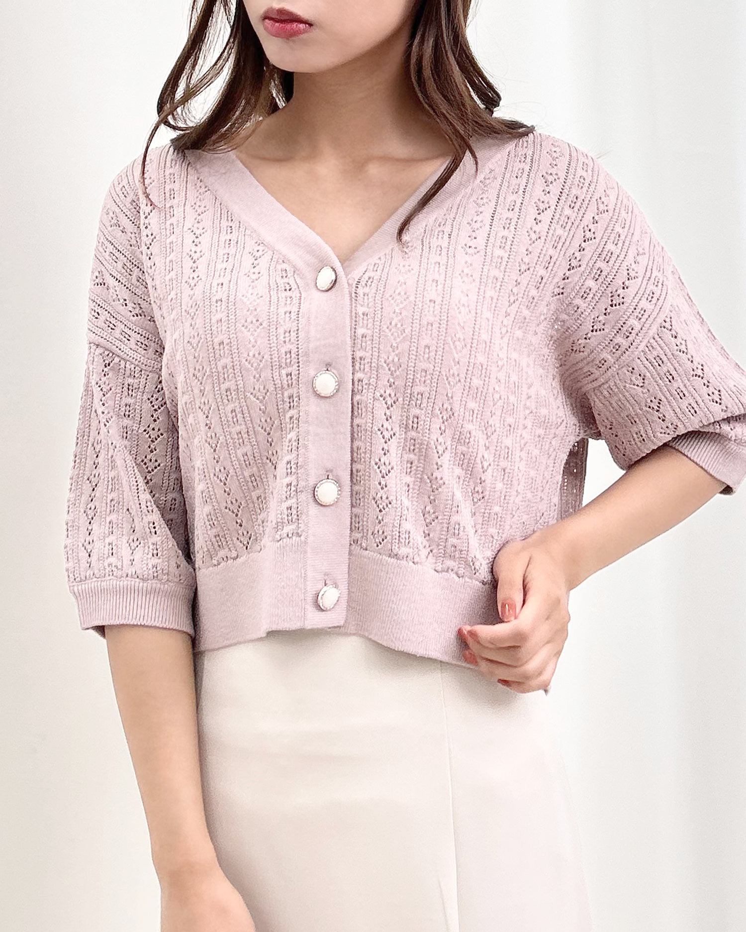 パターンメッシュ半袖ニットカーディガン｜INGNI(イング) 公式通販｜INGNI STORE