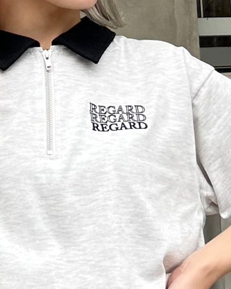 INGNI(イング) ハーフZIP襟配色胸ロゴショート丈Tシャツ オートミール