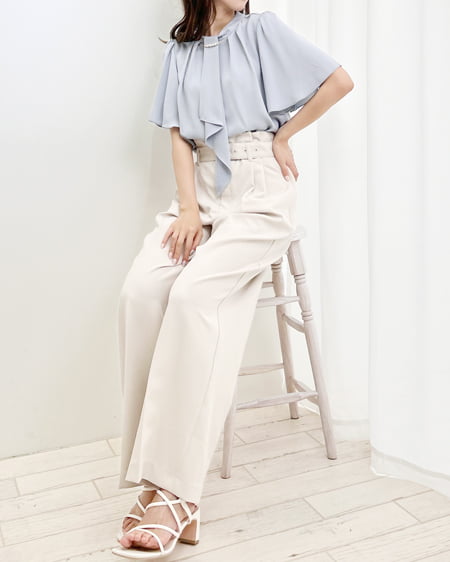 INGNI(イング) シルバーバックル共ベルト付ワイド/パンツ アイボリー