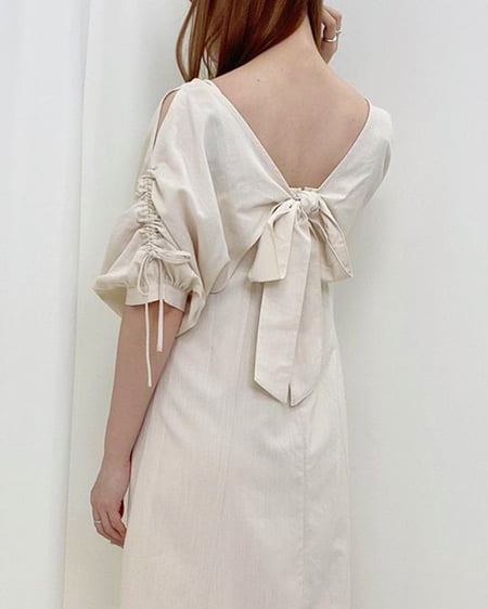 INGNI(イング) Backリボンドロストトップス+フレアキャミワンピース/SET アイボリー