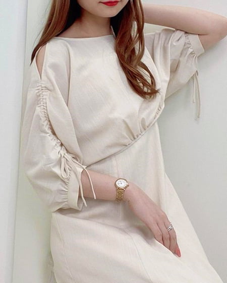 INGNI(イング) Backリボンドロストトップス+フレアキャミワンピース/SET アイボリー