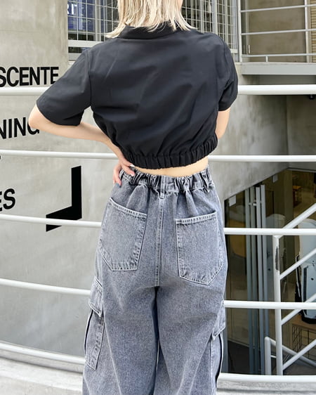 INGNI(イング) 裾ゴムフロントジップ/シャツ クロ