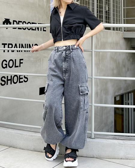 INGNI(イング) 裾ゴムフロントジップ/シャツ クロ